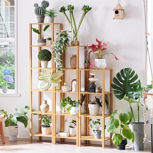 Natural 5-Tier Tall Narrow Bookshelf - Wooden Slim Bookcase for Home & Office