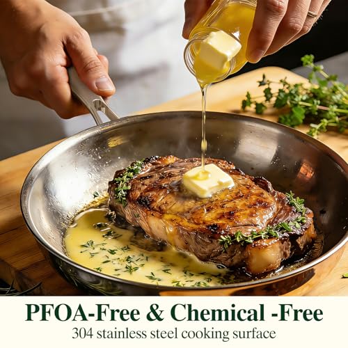 8 10 12 Inch Stainless Steel Frying Pan Set - Fully Clad, Induction Ready, Oven & Dishwasher Safe