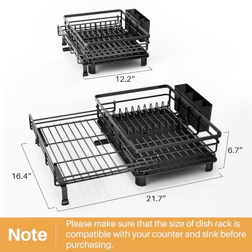 Expandable Dish Drying Rack for Kitchen Counter - Black - Over Sink, Rustproof Steel