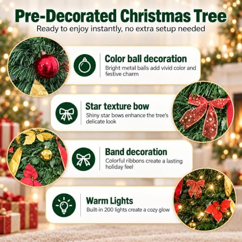 ANTSJU 7.5Ft Prelit Collapsible Artificial Christmas Tree with Warm White Lights - Green, Foldable Holiday Decor
