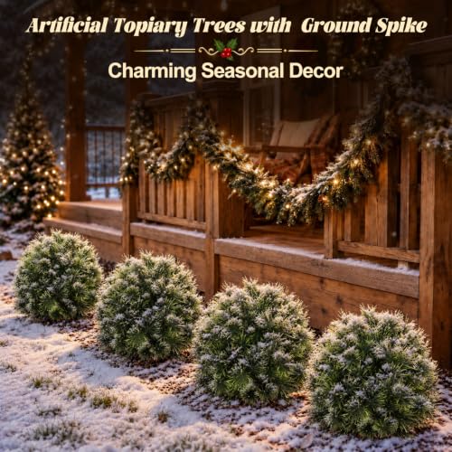 Yangrass 2PCS Buddhist Pine Topiary Trees with Ground Spike for Christmas Decor