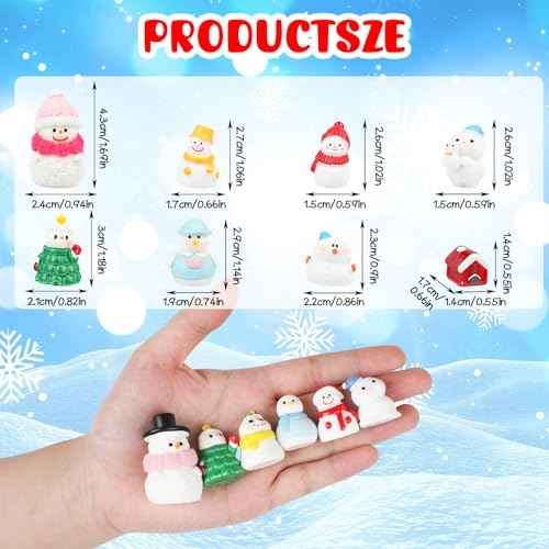 DIYASY 50 Pcs Snowman Miniature Figurines, Christmas Mini Crafts Resin Snowman Ornaments Kit for DIY Xmas Fairy Garden Snow Globes Decor Village Accessories