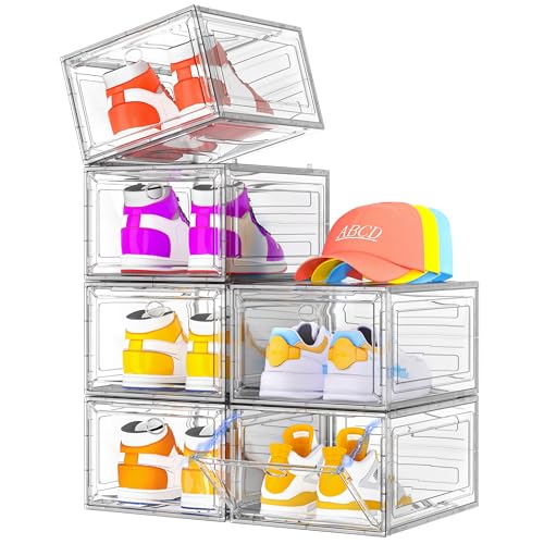 7 Code White 6-Pack Clear Shoe Organizer with Magnetic Door, Stackable