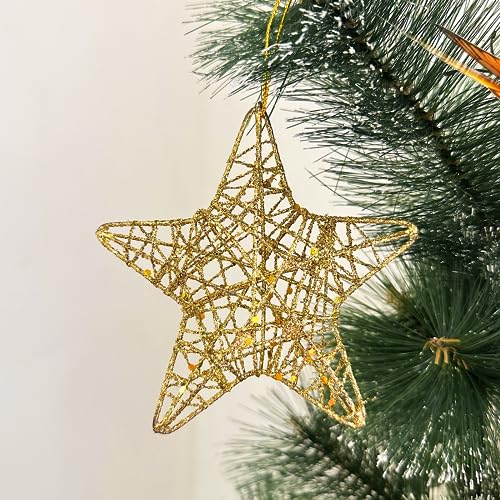 KEYDUACU 2.36-inch Gold Christmas Ornaments & Star Set - 16 Pcs