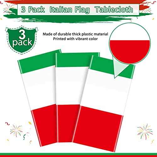 3 Pack Italian Flag Tablecloth, Italian Themed Disposable Plastic Tablecloth, Rectangle Italian Table Cover for Italy Family Gathering Christmas Party Decorations and Party Supplies 54 x 108 Inch