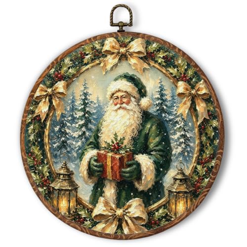 Saikociju Christmas Santa 03 Vintage Round Wall Art 10x10 in