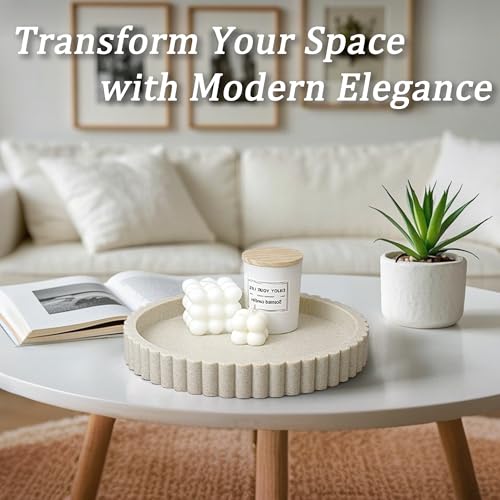 Beige Round Decorative Tray for Coffee Table - 11 Inch Modern Resin Decor - Variation of THIS listing