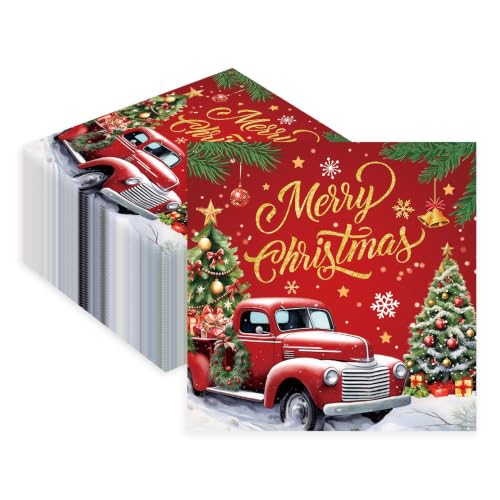 Christmas Party Paper Napkins 50pcs - Festive Red & Tree Design, Holiday Tableware