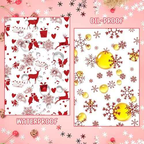 WorldBazaar Christmas Wax Paper Sheet 100PCS Snowflakes Parchment Paper Christmas Food Wrapping Paper Wax Baking Liner Christmas Party Supplies