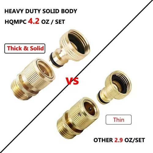 HQMPC Quick Connect Brass Garden Hose Fittings - Durable 3/4 Inch GHT Connectors (2 Sets)