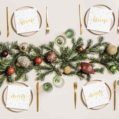50Pcs Merry Christmas Cocktail Napkin Gold Foil Polka Dots Disposable Paper Napkin Xmas Winter Beverage Napkin for Party Table Decor