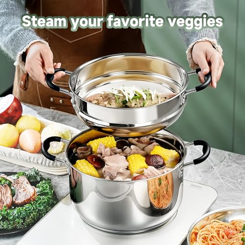 11-Piece Stainless Steel Cookware Set with Steamer & Heat-Resistant Handles