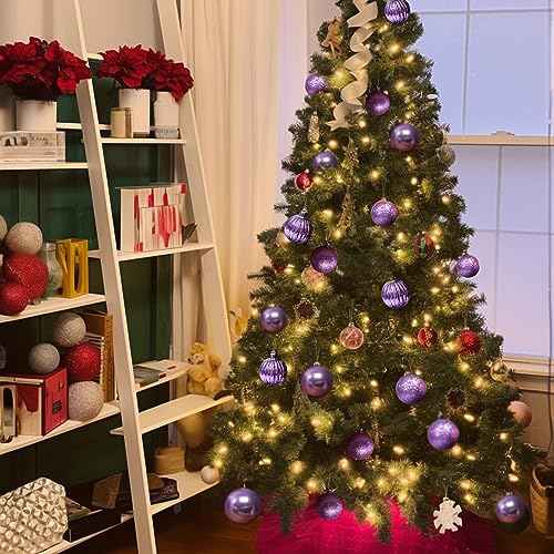 AMS 34ct Christmas Ball Mini Ornaments Party Decorations Shatterproof Festival Pendant Hangings for Xmas Tree Decor(1.57''/40mm,Light Purple)