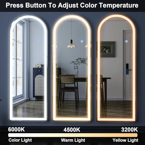 GLSLAND 20x56 Inch Arched LED Lighted Floor Mirror - Full Length, Dimmable, Wall or Floor Mount