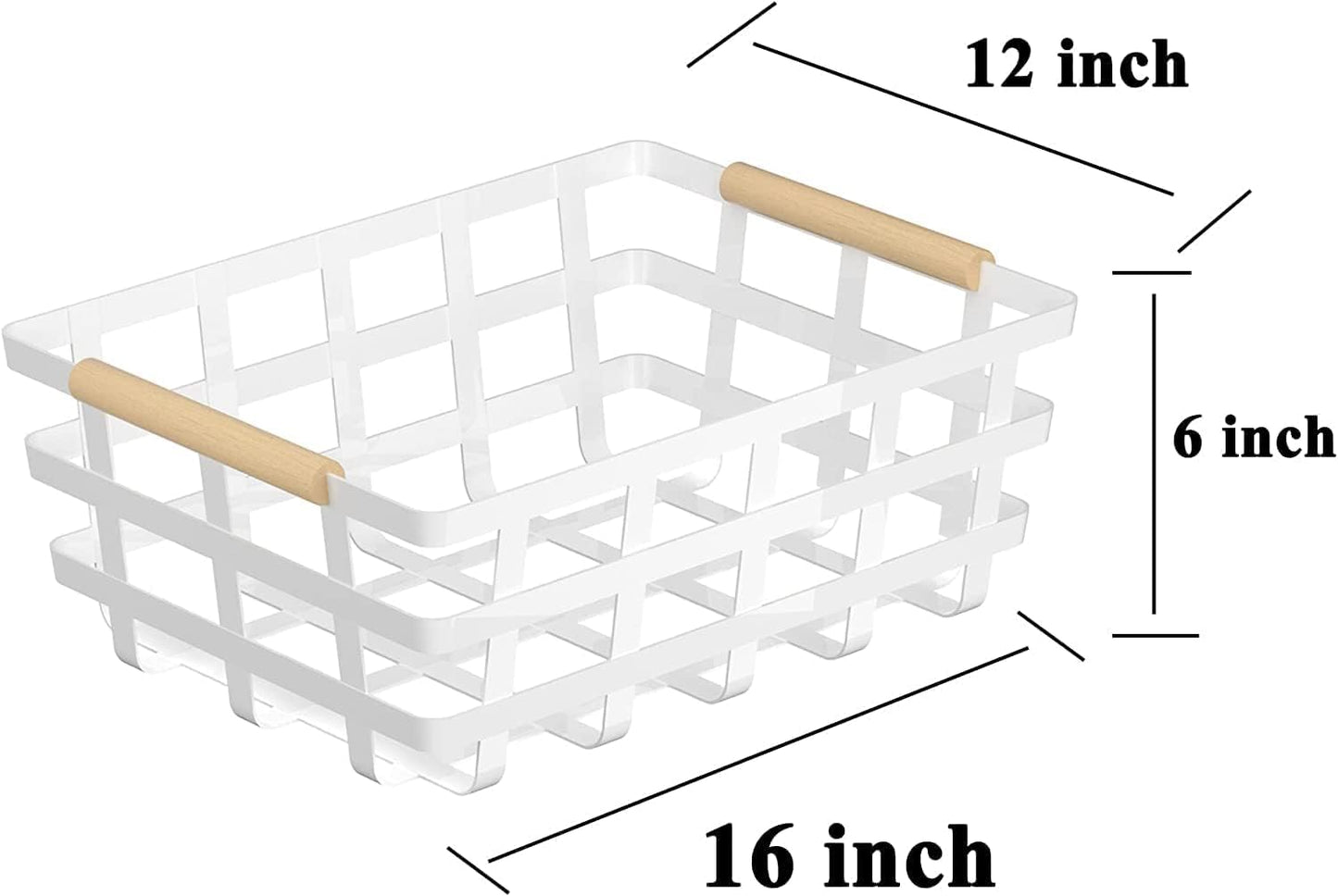 4 Pack Large Metal Storage Baskets, Farmhouse Baskets, Pantry Organizer Baskets with Wood Handle, Metal Baskets Bins for Kitchen Pantry Shelf Cabinets, White