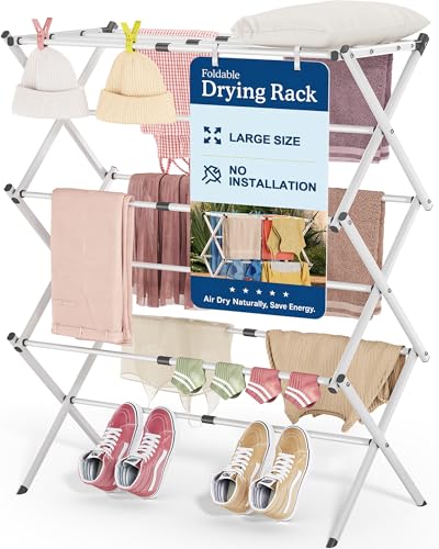 APEXCHASER White 3-Tier Clothes Drying Rack No Install Expandable Laundry Stand