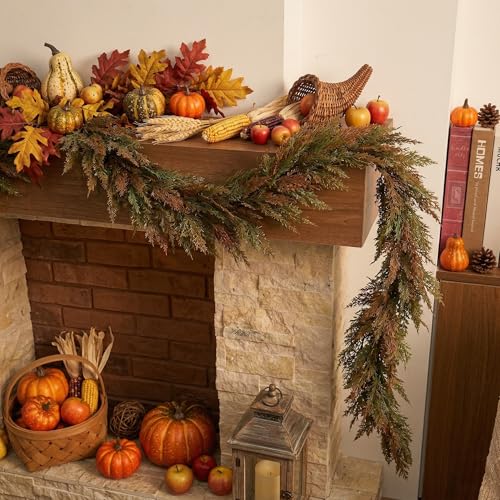 9ft Artificial Norfolk Pine Garland for Fall Decor - Brown & Green, Fall Wreath