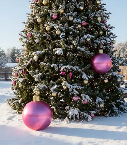Jetec 17in Christmas Inflatable Ball Ornament - Pink, Glitter Cloth Cover