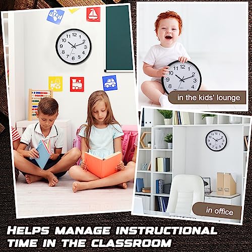 Inbagi 8 Pcs Wall Clock Bulk Silent for Classroom(Black,12 Inch)