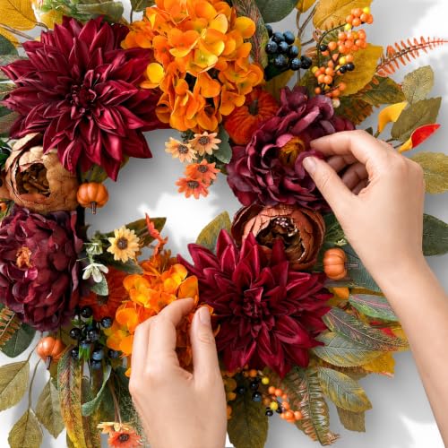 24-Inch Autumn Fall Wreath for Front Door - Realistic Artificial Fall Decorations