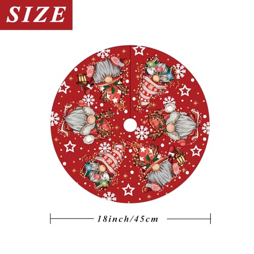 GAGEC Red Christmas Tree Skirt 18 Inch with Gnomes & Snowflakes - Indoor Outdoor Holiday Decor