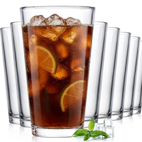 16oz Stackable Drinking Glasses Set of 8 | Heavy Base Crystal Water Cups