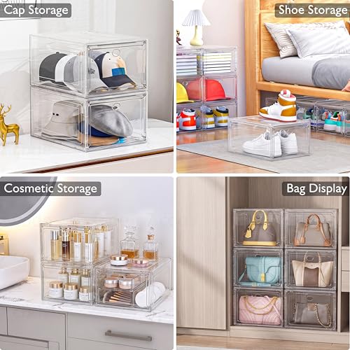 7 Code White 6-Pack Clear Shoe Organizer with Magnetic Door, Stackable