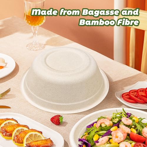 32oz Disposable Paper Bowls - 150 Pack Large Biodegradable Soup Bowls
