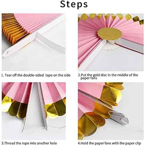 6 Pcs Decoration Hanging Party Hot Pink Paper Fans Set for Birthday Wedding Graduation Events Accessories