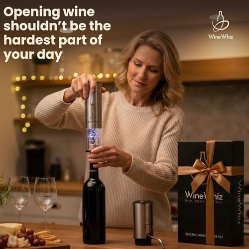WineWhiz Electric Wine Opener & Aerator Set - Rechargeable Corkscrew & Dispenser