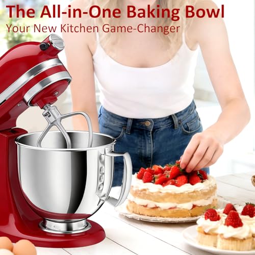 5QT Stainless Steel Mixer Bowl Compatible with KitchenAid Tilt-Head Mixers - Handle Included