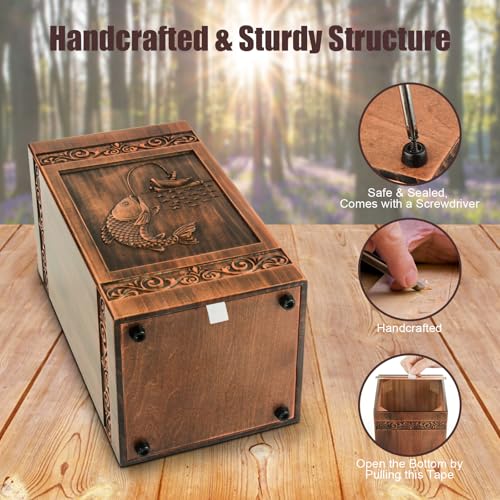Wooden Cremation Urn for Ashes - Adult Male Female Fishing Variation, Holds 250 Cubic Inches