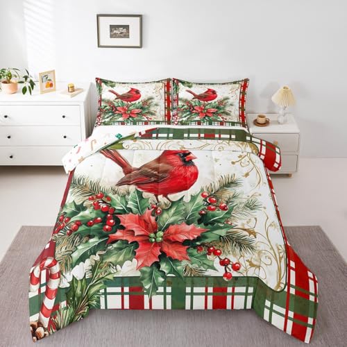 Homewish Reversible Christmas Comforter Set King Size - Red, Green & Brown, All Season Bedding