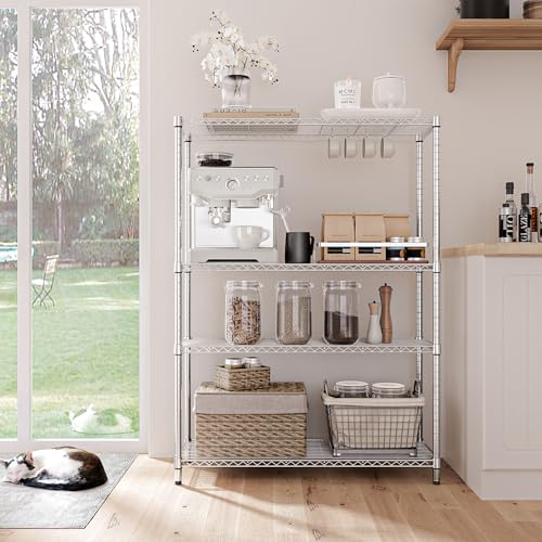 Heavy Duty Metal Wire Shelving Unit - Adjustable Storage Rack for Garage, Kitchen, Office, Warehouse - Silver, 15.8"D x 45.8"W x 59.4"H, 1400 lbs Capacity, Chrome Variation