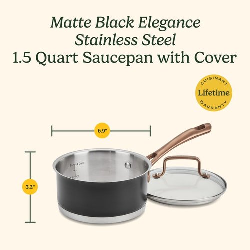 Cuisinart Matte Black Elegance 1.5 Quart Saucepan and Cover