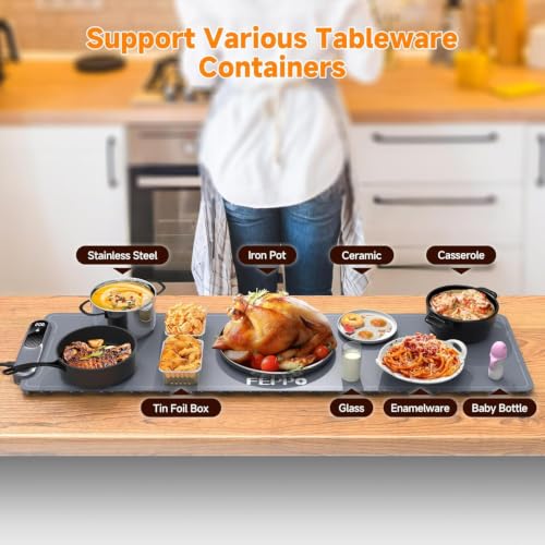 FEPPO Food Warming Mat - Grey, Extra-Long 42x12 Inches, Rapid Heating