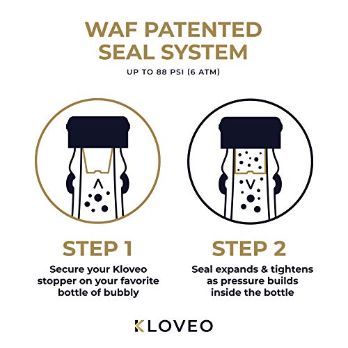KLOVEO Champagne Stopper Chrome 2-Pack - WAF Patented Seal, Made in Italy