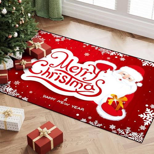 Merry Christmas Rug 2' x 3' Santa Claus Area Rug Winter Snowflake Doormat Blessing Floor Mat Carpet for Entryway Bedroom Happy New Year Decor