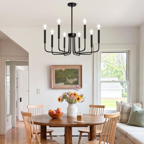 Lynnoland Black 8-Light Chandelier, Farmhouse Chandelier for Dining