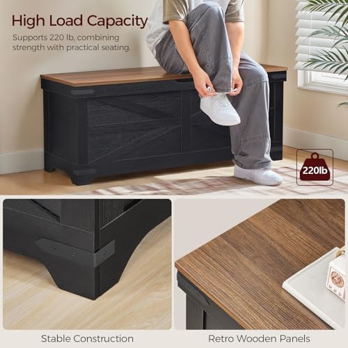 Large Wooden Toy Chest with Safety Hinges - Black Walnut Finish, 47.2 Inches