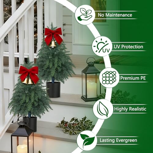 Artificial Cedar Topiary Trees with Pots - 2 Pack, 2 Feet Tall, Realistic & Eco-Friendly