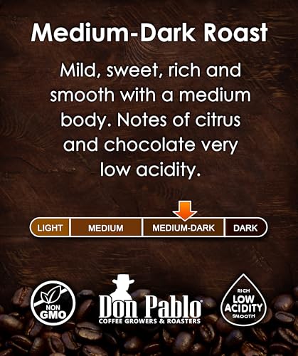 32 Ounce Medium-Dark Roast Whole Bean Coffee - Low Acidity - 2 lb Bag - Don Pablo Colombian Supremo