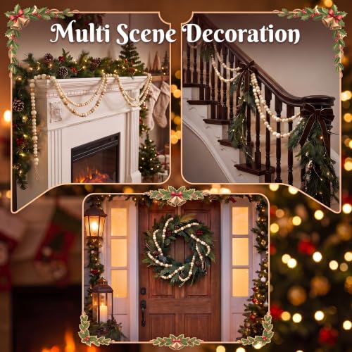 ZenNex 2 Pcs Christmas Wood Bead Garland 18.4Ft Rustic Boho
