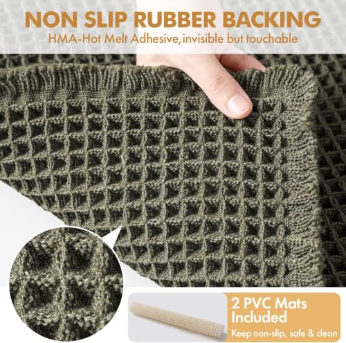 MIULEE Green Waffle Bathroom Rugs Set of 2, 18x30 Inch Non-Slip Bath Mats