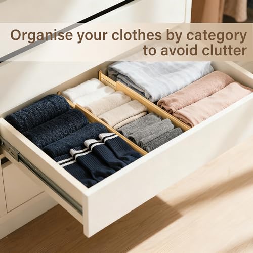 Natural Bamboo Drawer Dividers Set - Adjustable Expandable Organizer 8 Pack (16.9-22.2 Inches) - 2.3 Inch High