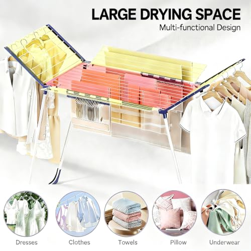 Clothes Drying Rack with 4 Foldable Wings, Large Space Indoor Outdoor