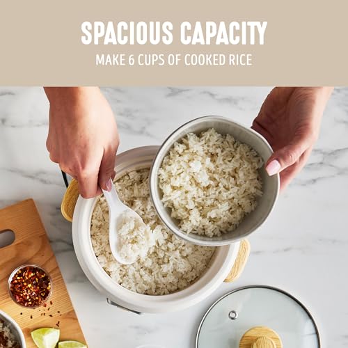 Cream 1.5QT Rice Cooker with Removable PFAS-Free Ceramic Nonstick Pot - 3-Cups Uncooked