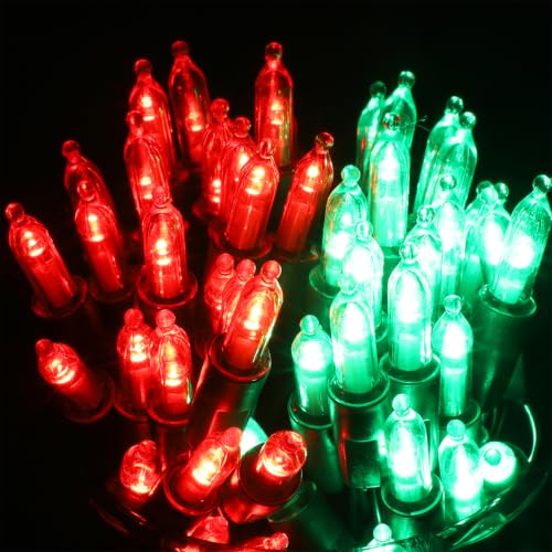 Watereem 2-Pack Battery Operated Christmas LED String Lights 50LED 16ft Red & Green with 8 Modes