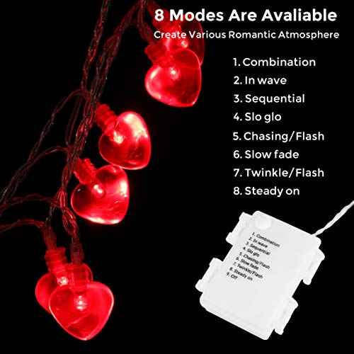 Luditek 14.7ft 40LED Mothers Day Decorations String Lights, Battery Operated Heart Shape Hanging Garland Valentines Day Decor for Indoor Outdoor Home Room Party Wedding