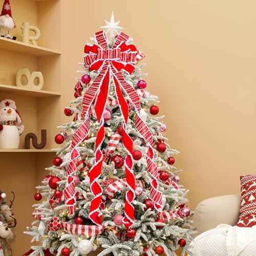 Red Christmas Tree Topper Bow 52x13 inches Holiday Wreath Decoration